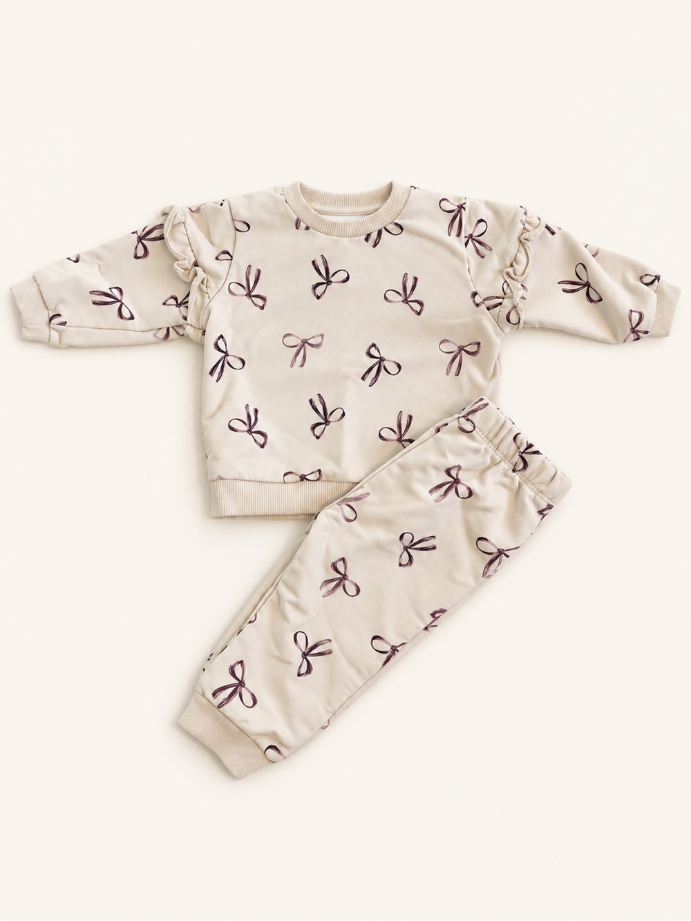 Cream Bow Print baby Set